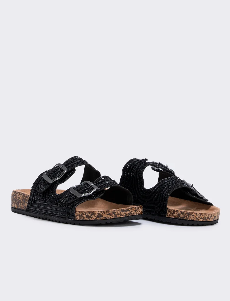 Sandalo da con strass e fibbie - Nero