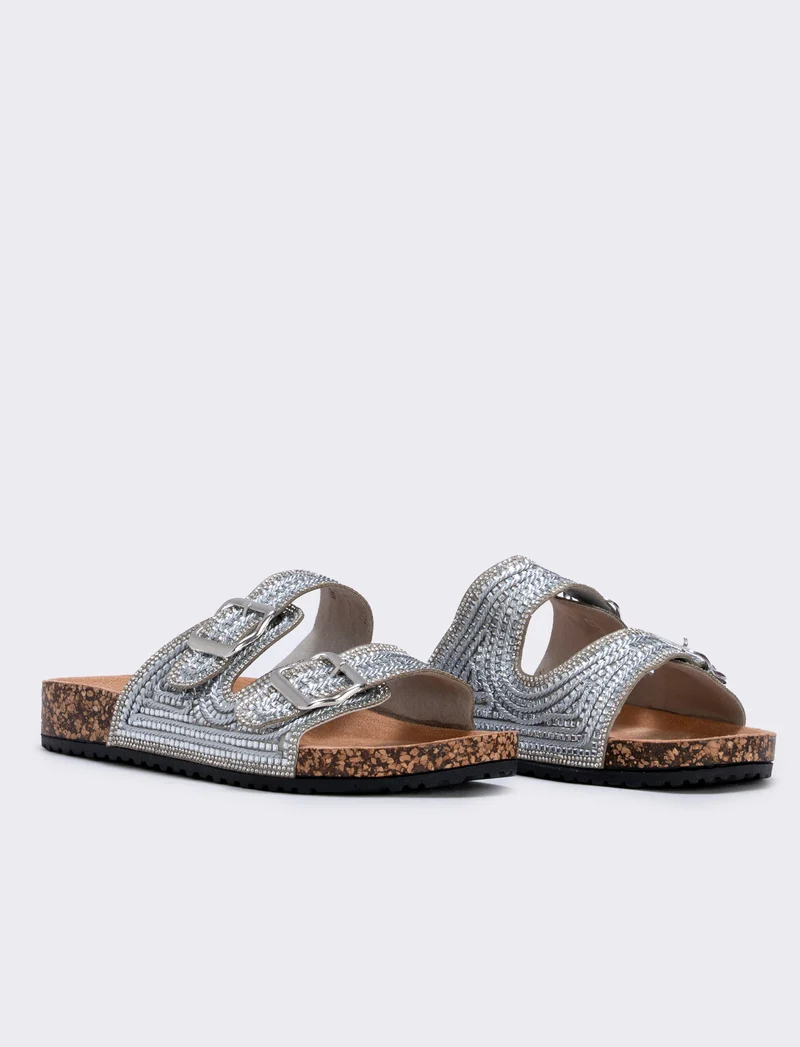 Sandalo da con strass e fibbie - Argento