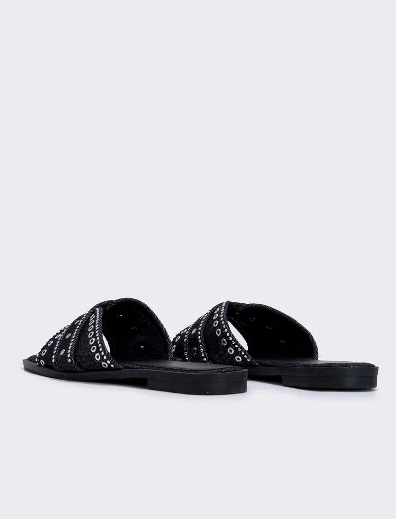 Mule in denim nero con borchie - Nero