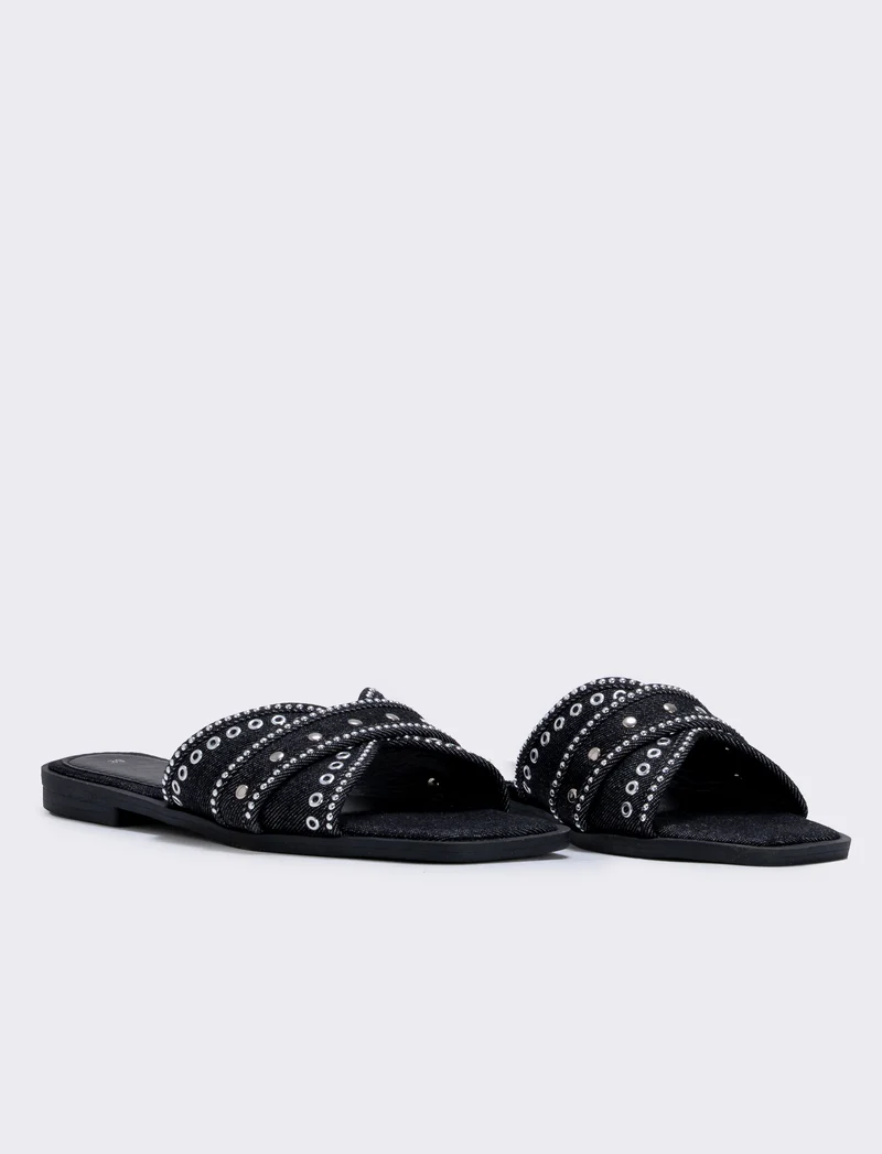 Mule in denim nero con borchie - Nero