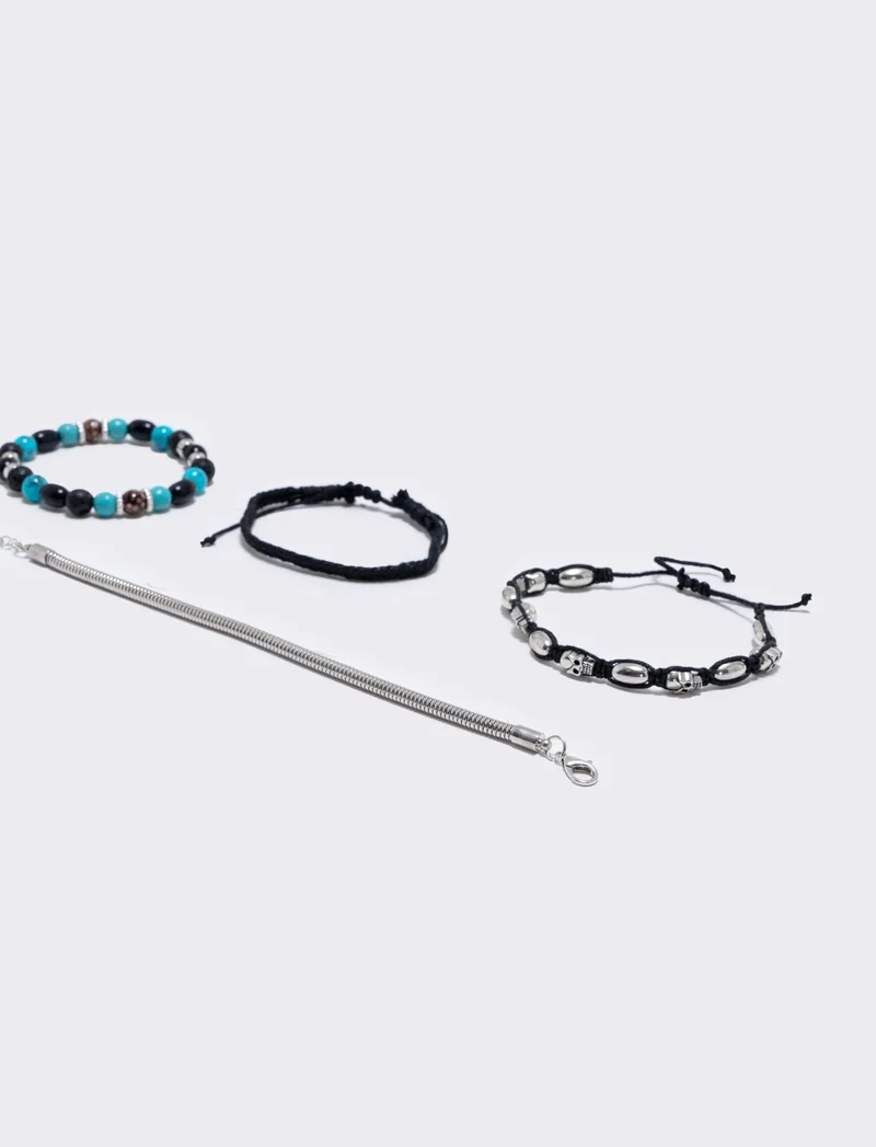 Bracciale 3 fili con teschio e palline - Turchese