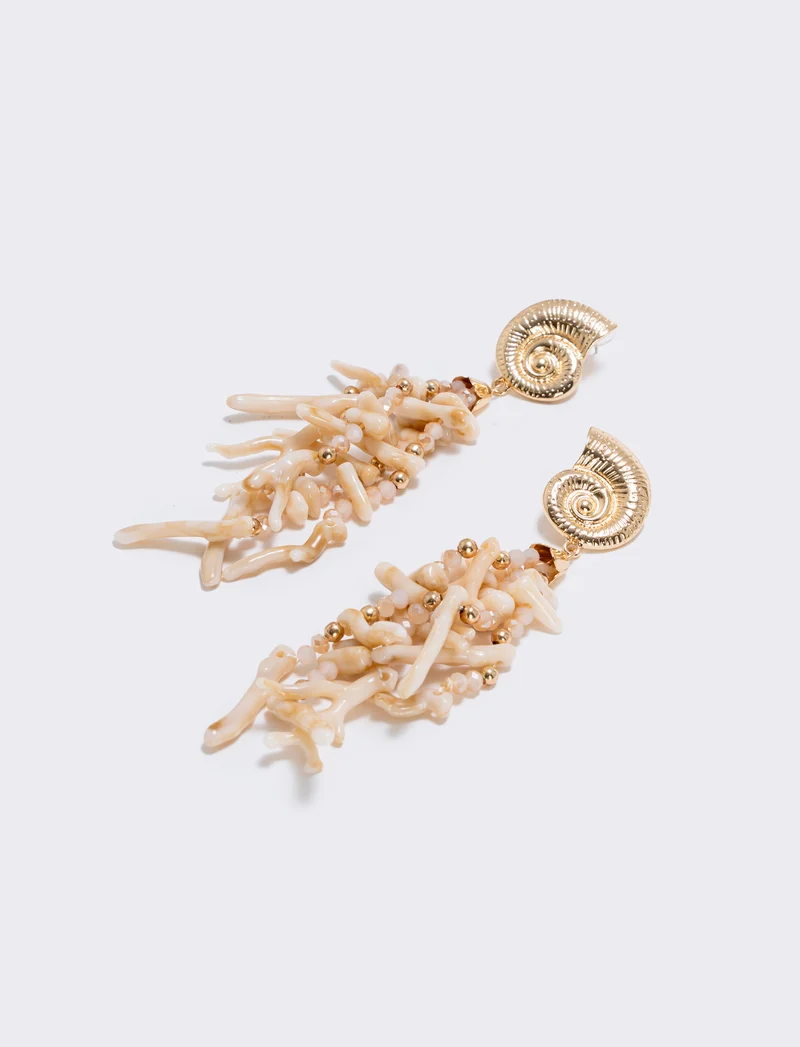 Orecchini rami di corallo con clip - Beige