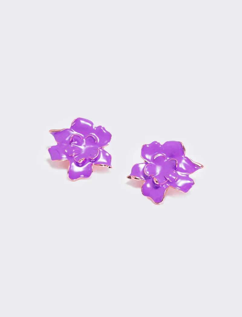 Orecchini fiore smaltato - Viola