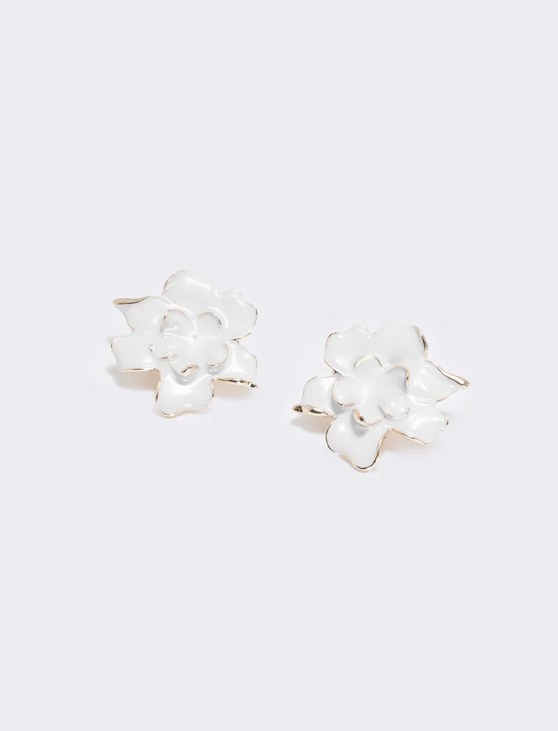 Orecchini fiore smaltato - Bianco