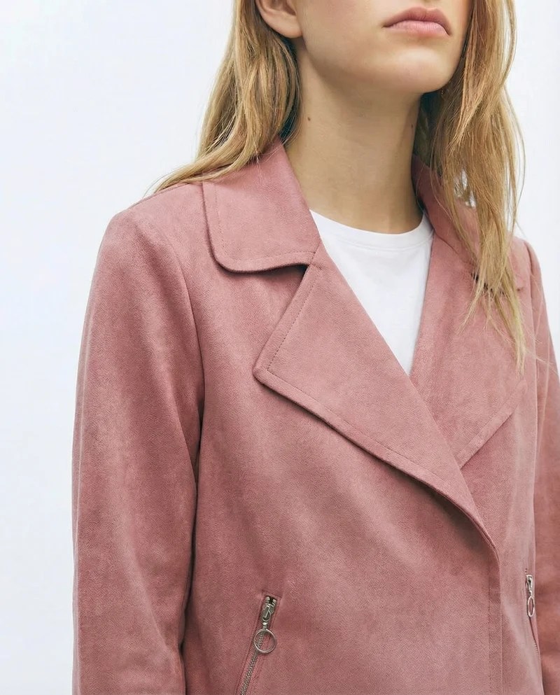 Chiodo in suede elegante - Cipria