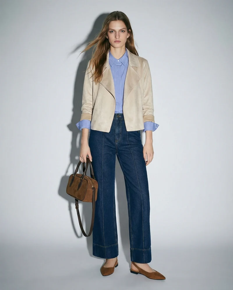 Chiodo in suede elegante - Vaniglia