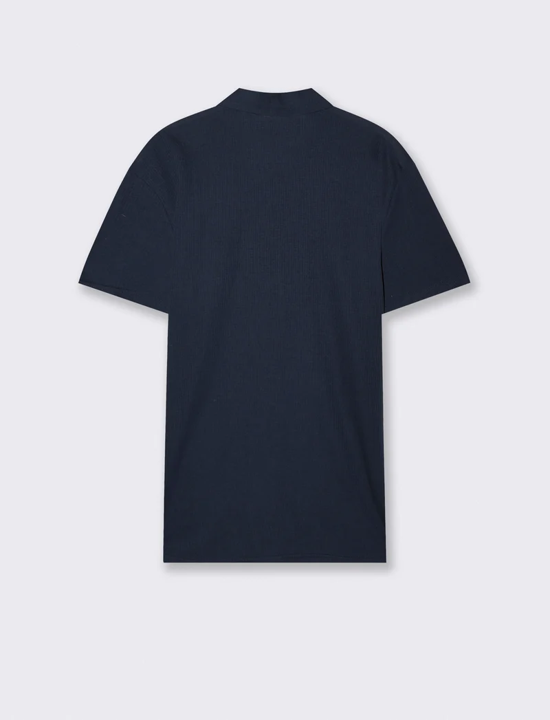 Polo Jacquard Effetto Riga Tono su Tono - Blu