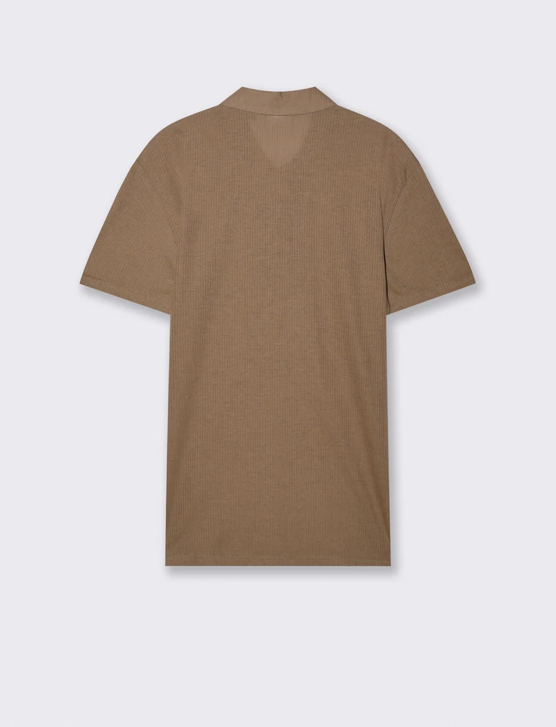 Polo Jacquard Effetto Riga Tono su Tono - Grigio fango