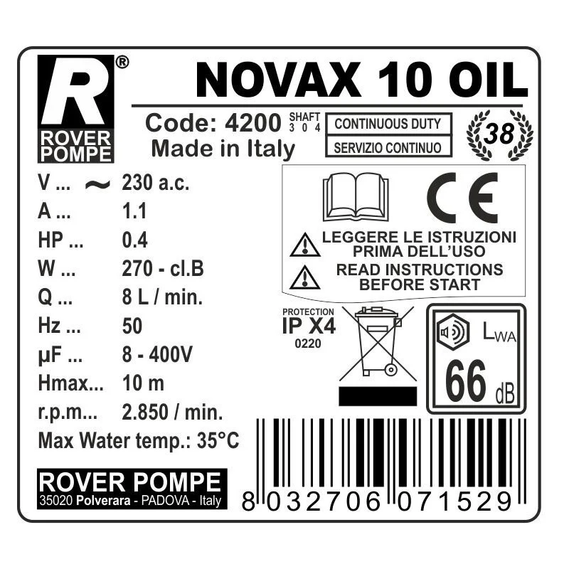 ELETTROPOMPA INOX ECONOMY D. 10 HP 0,4 "NOVAX 10-Oil"