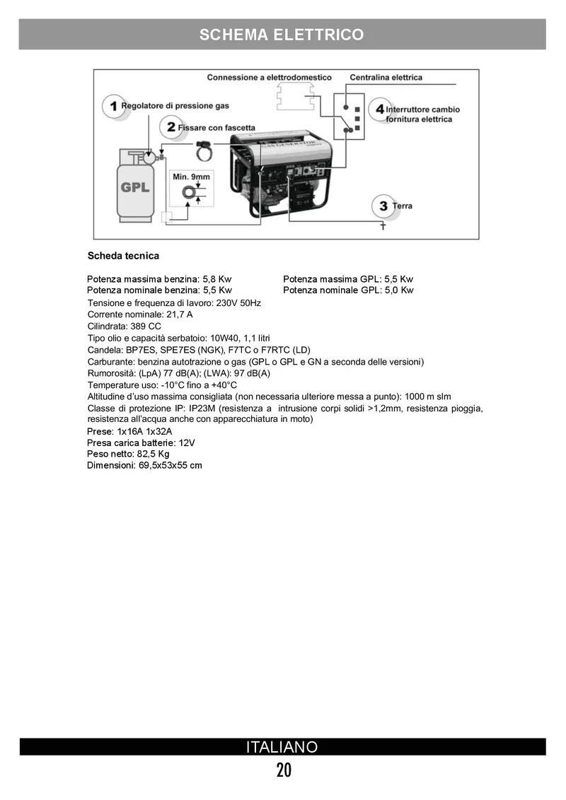 Vinco 60171 - Generatore di corrente, GPL, Benzina, Metano 5,8Kw