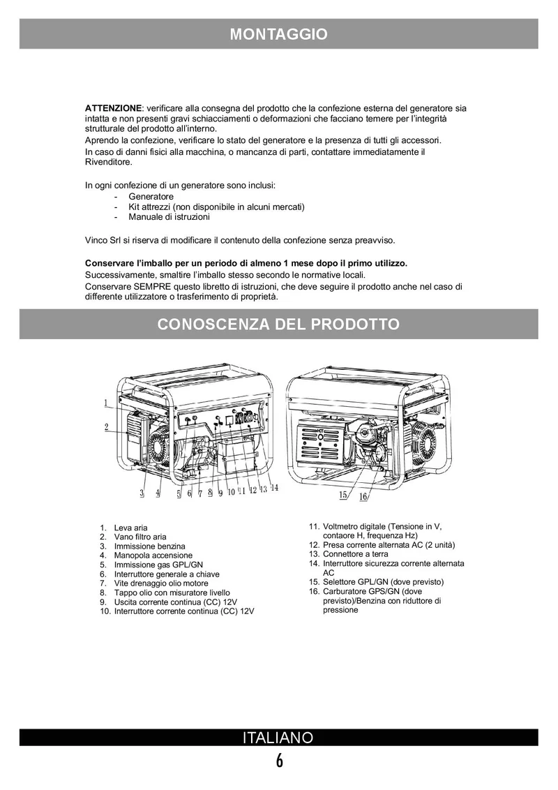 Vinco 60171 - Generatore di corrente, GPL, Benzina, Metano 5,8Kw