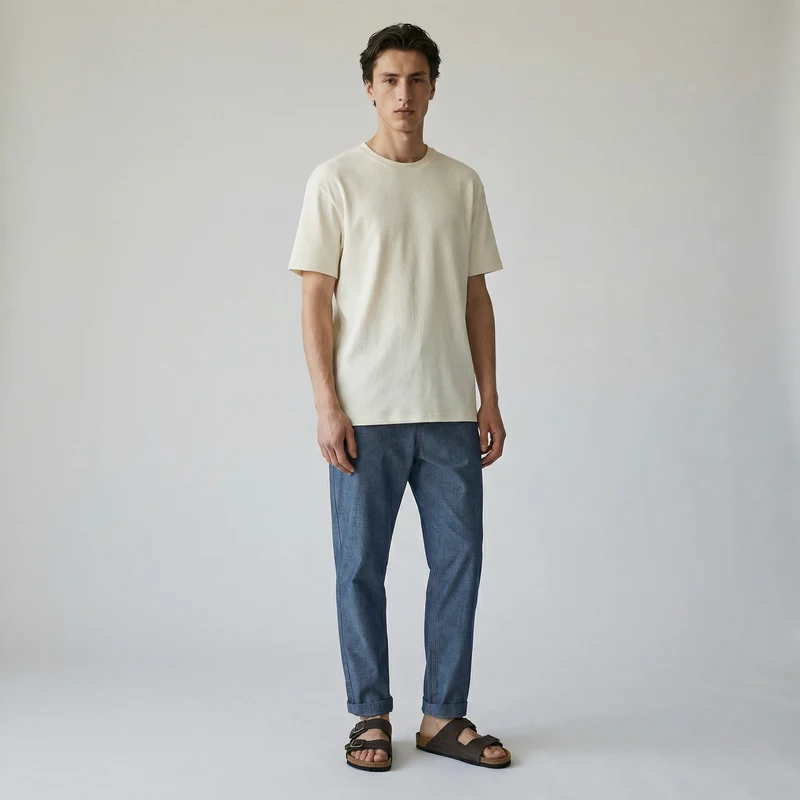 Jeans Leggero Straight Fit Blu Medio - Denim