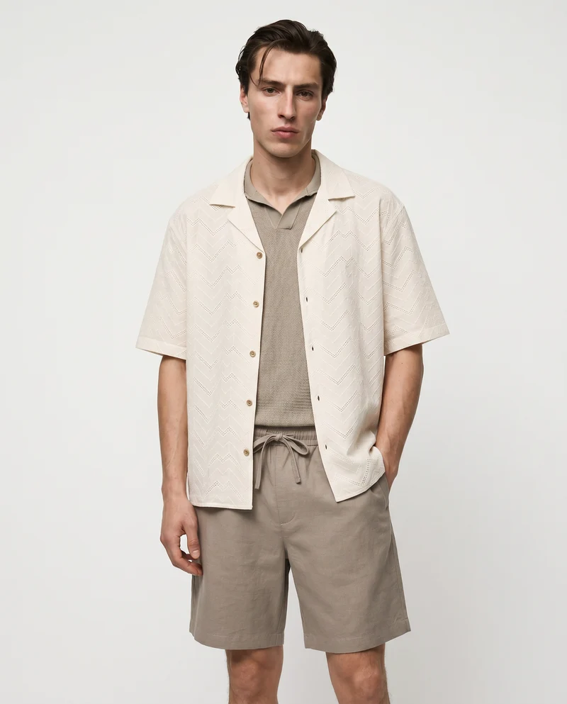 Camicia boxy fit effetto zig zag - Bianco