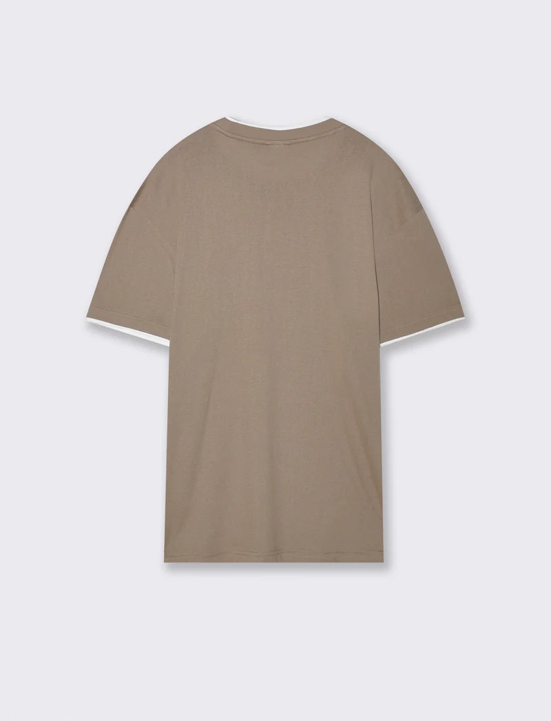 T-shirt Serafino in misto cotone soft touch - Verde kaki