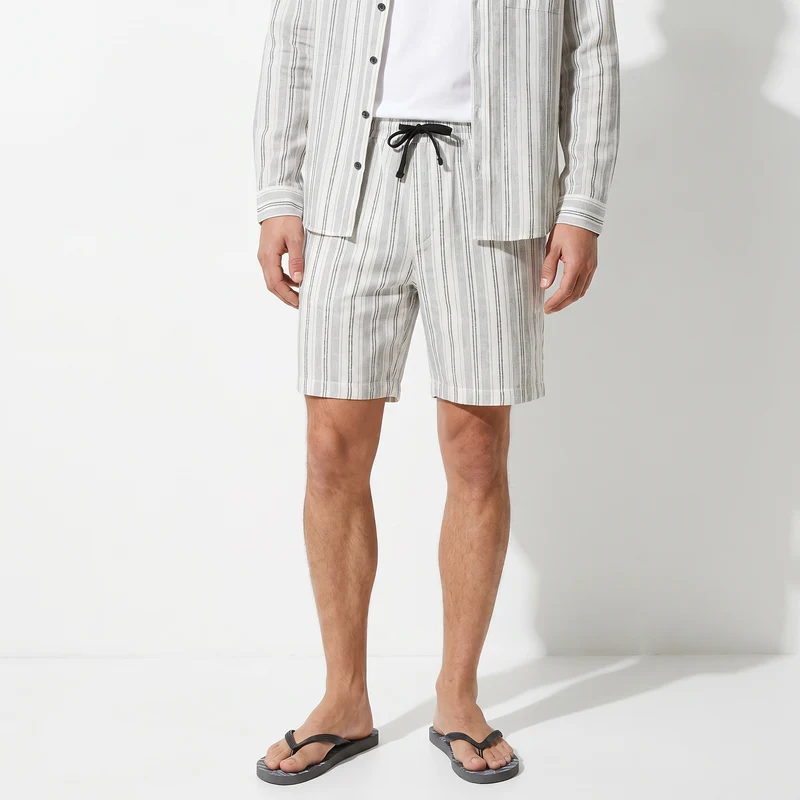 Bermuda Jogger Fantasia a Righe Regular Fit - Bianco
