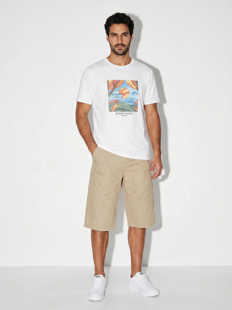 T-shirt girocollo effetto mosaico ricamato - Bianco