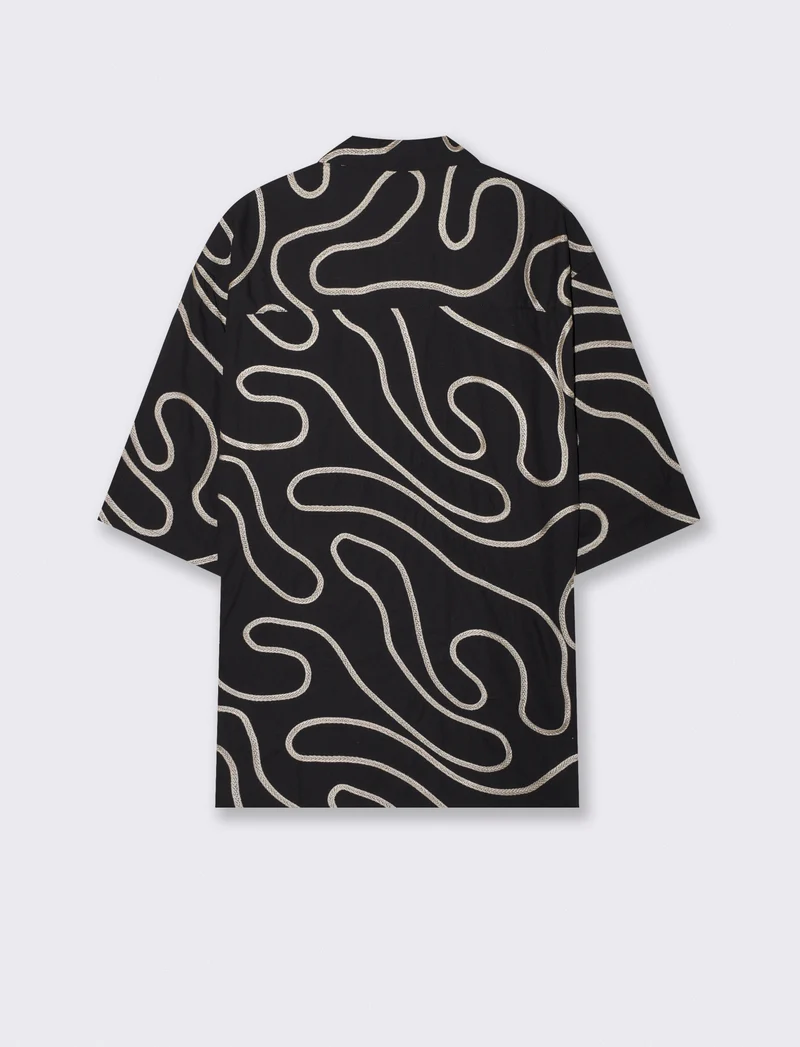 Camicia boxy fit in cotone ricamato - Nero
