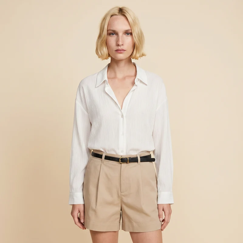 Bermuda in cotone con cintura - Beige corda