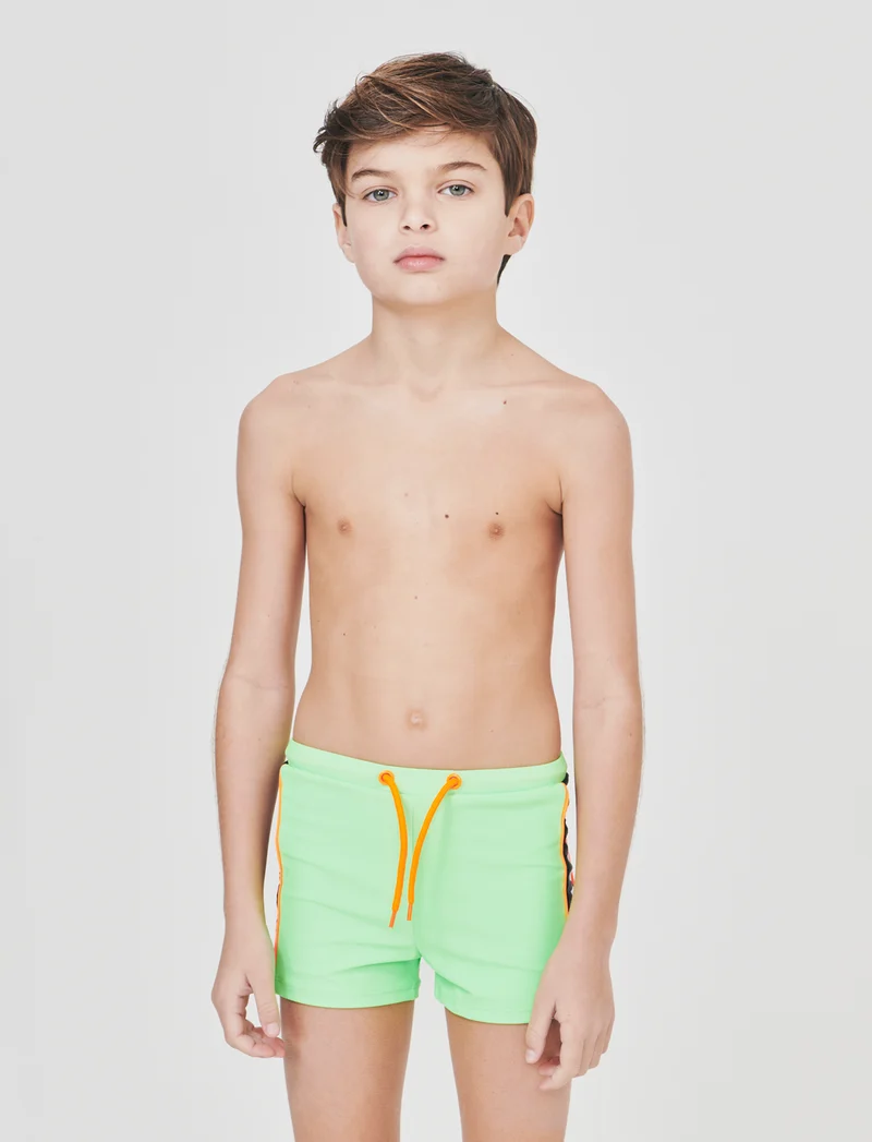 Costume boxer elastico con dettagli fluo - Verde