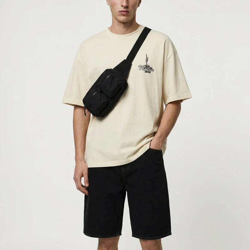 Bermuda Skater Fit in Cotone con Cintura - Nero