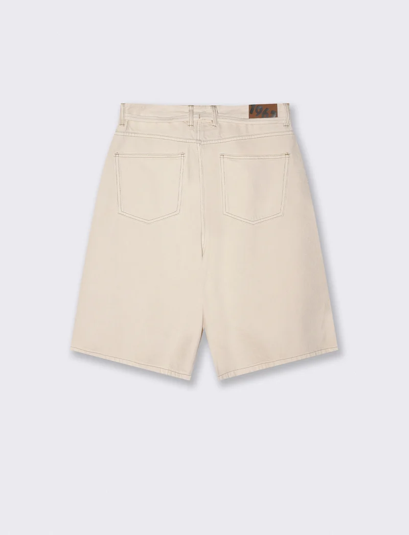 Bermuda Skater Fit in Cotone con Cintura - Beige ecru