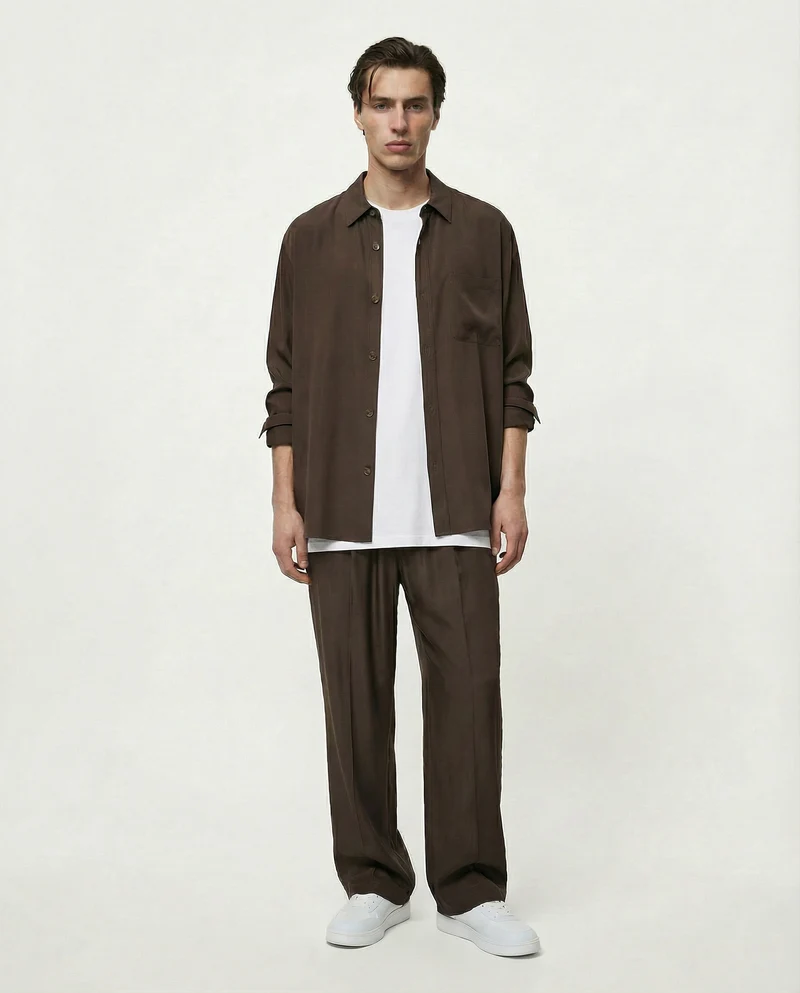 Camicia relaxed fit in misto viscosa - Moro