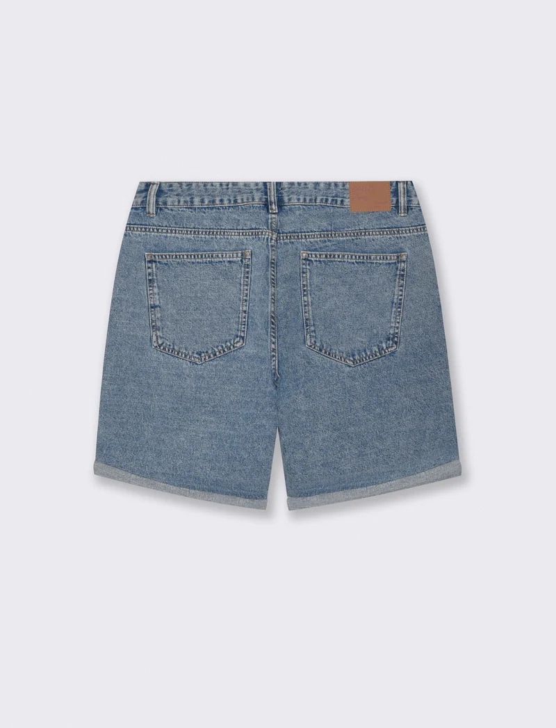 Bermuda Jeans Straight Fit Effetto Slavato - Denim