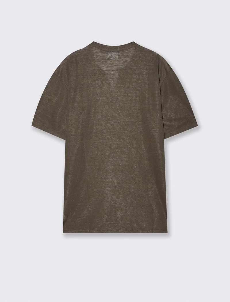 T-Shirt Coreana Derby con Colletto Aperto - Moro