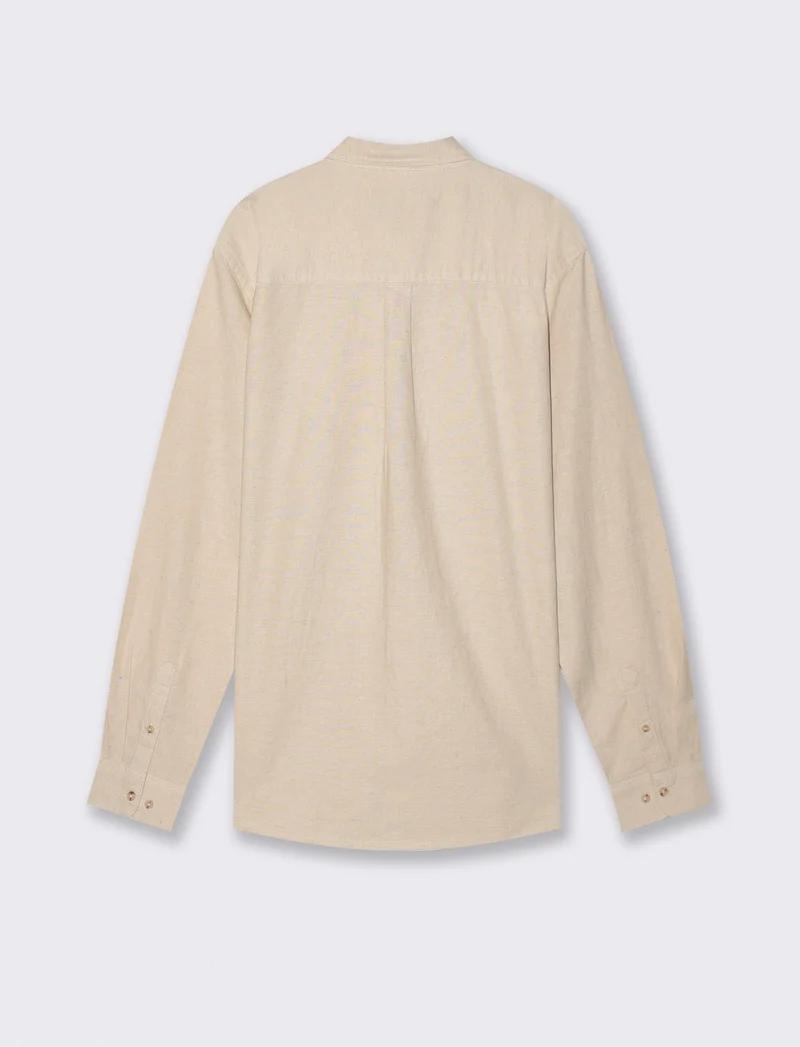 Camicia melange in cotone e lino - Beige ecru