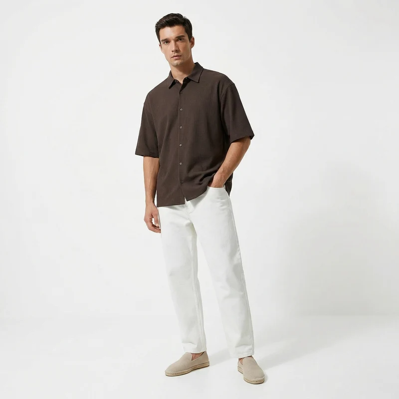 Camicia boxy fit in cotone jacquard - Moro
