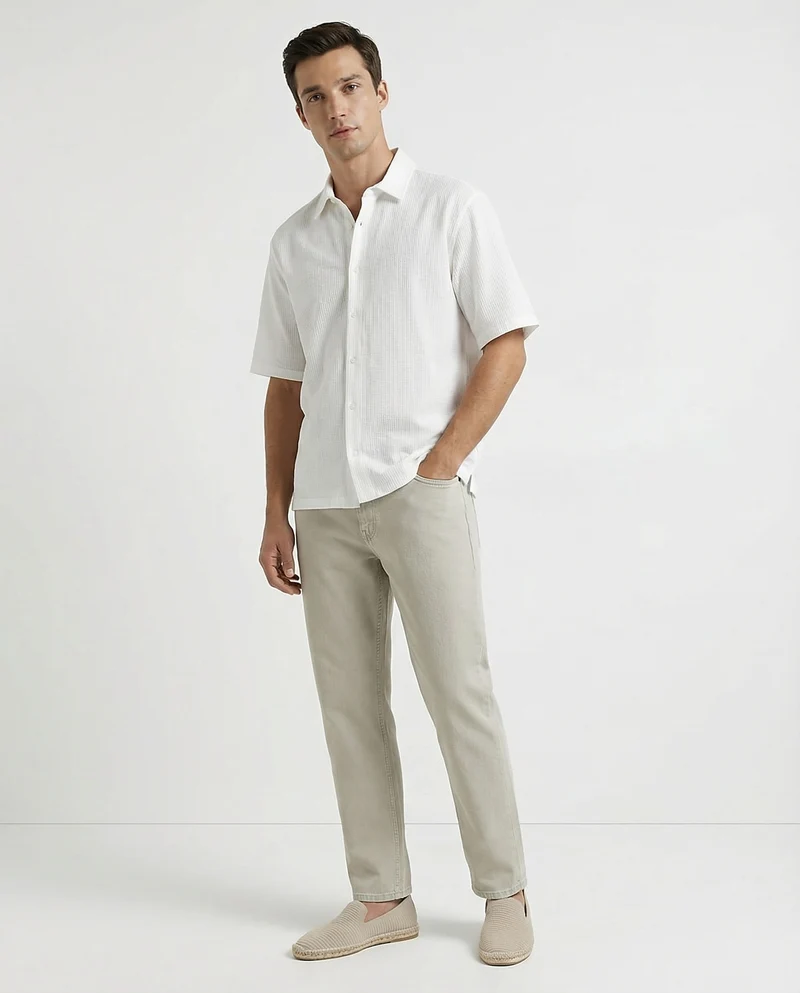 Camicia boxy fit in cotone jacquard - Bianco