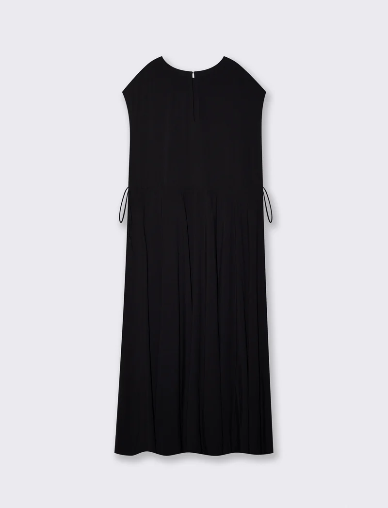 Vestito lungo con scollo rotondo e coulisse - Nero