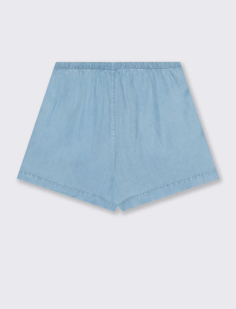 Short in lyocell con vita arricciata - Denim