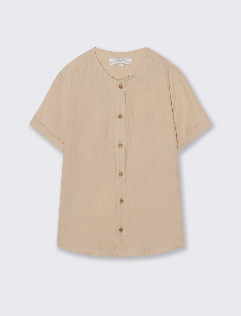 Camicia rigata in cotone e lino - Beige
