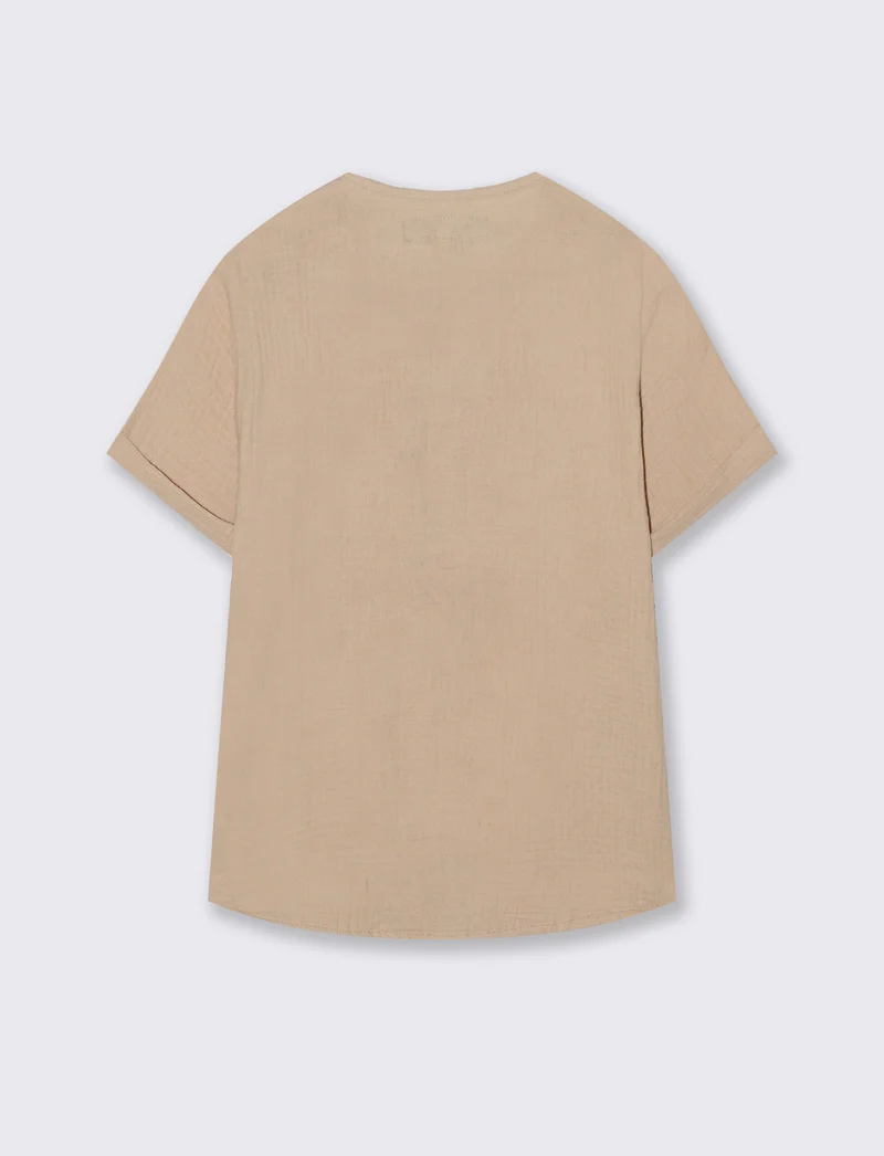 Camicia rigata in cotone e lino - Beige