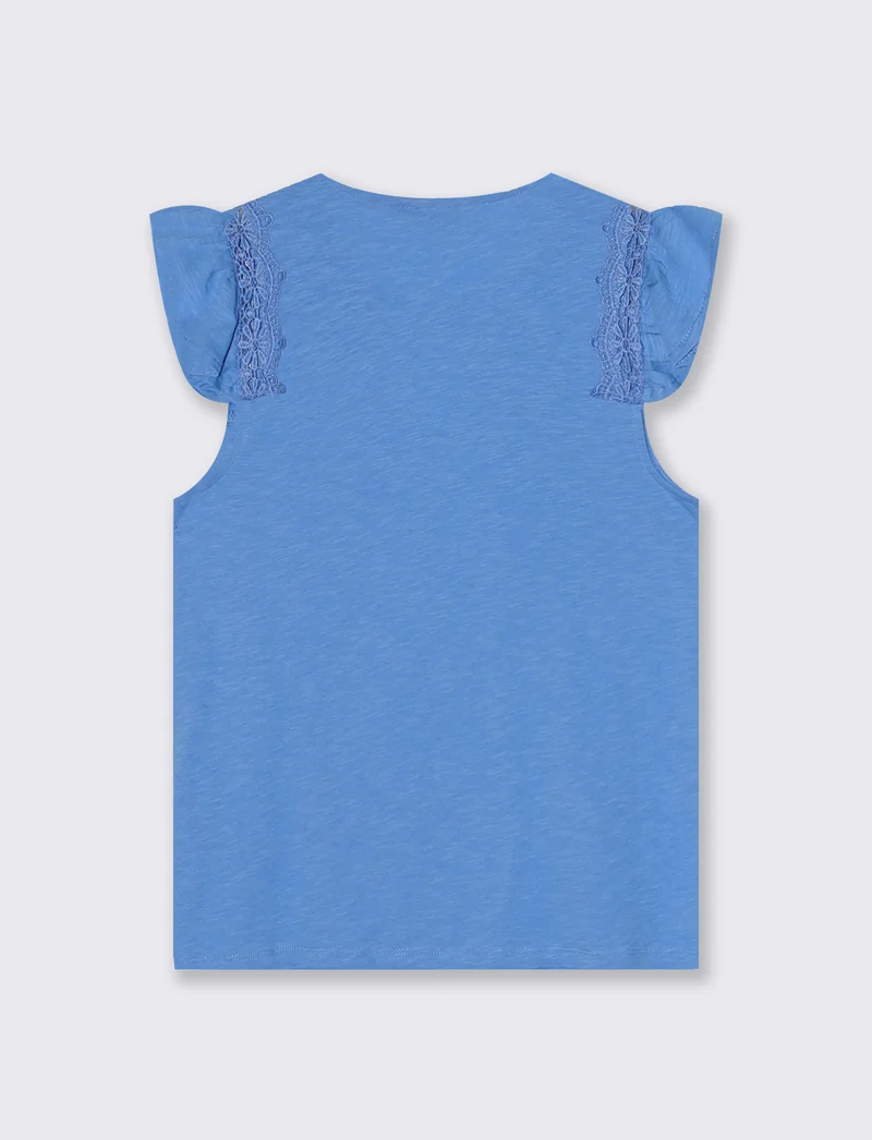 Maglia in pizzo con maniche ad aletta - Azzurro