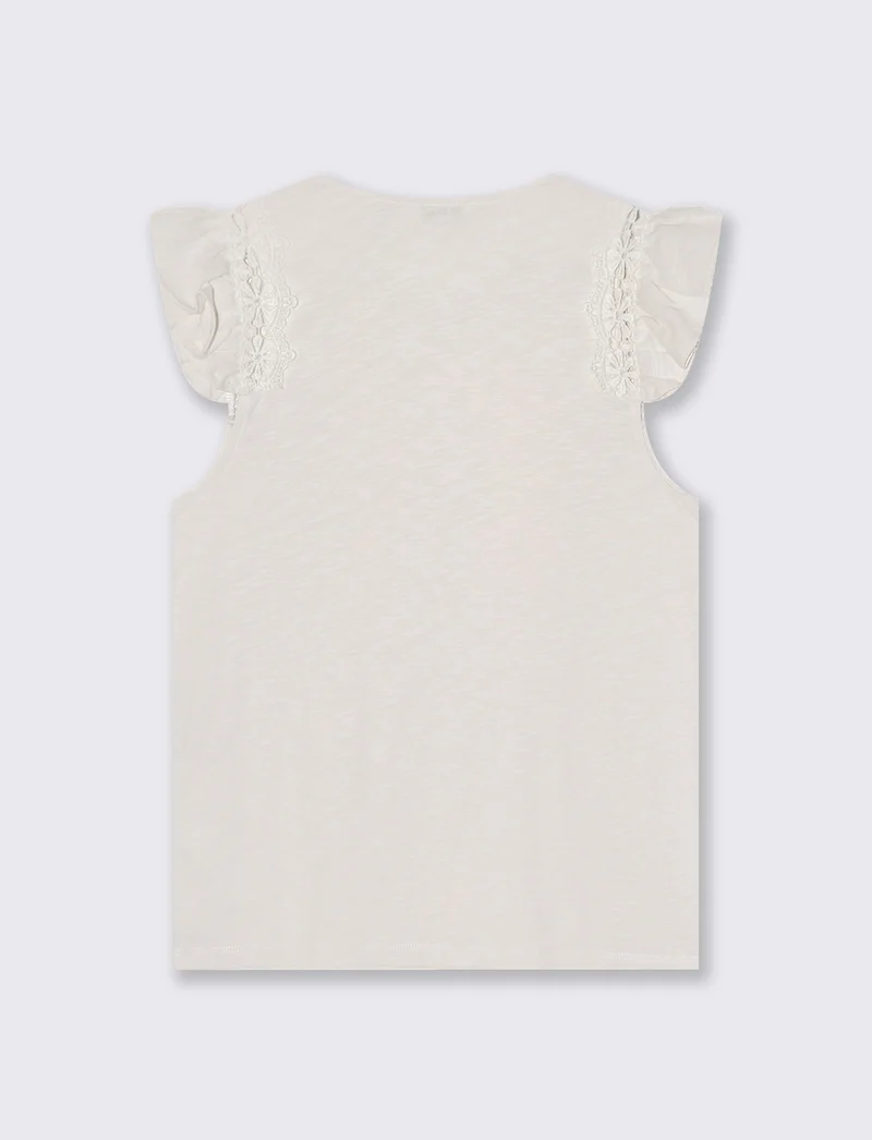 Maglia in pizzo con maniche ad aletta - Avorio