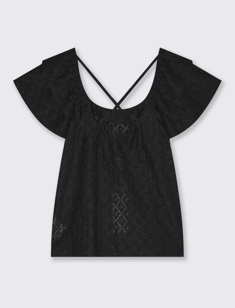T-Shirt Raglan con Laccetti Retro - Nero