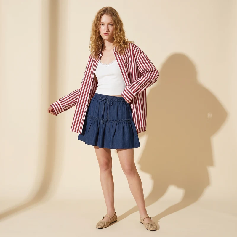 Gonna Pantalone in Lyocell con Elastico - DENIM SCURO