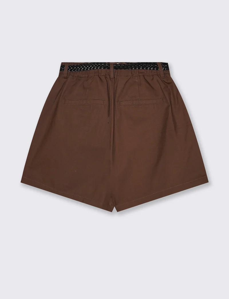 Bermuda con Cintura ed Elastico - Marrone cioccolato