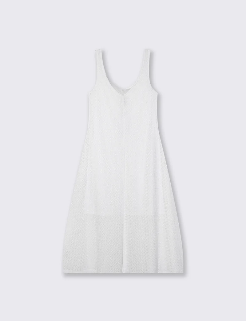 Vestito lungo smanicato con scollo a V - Bianco