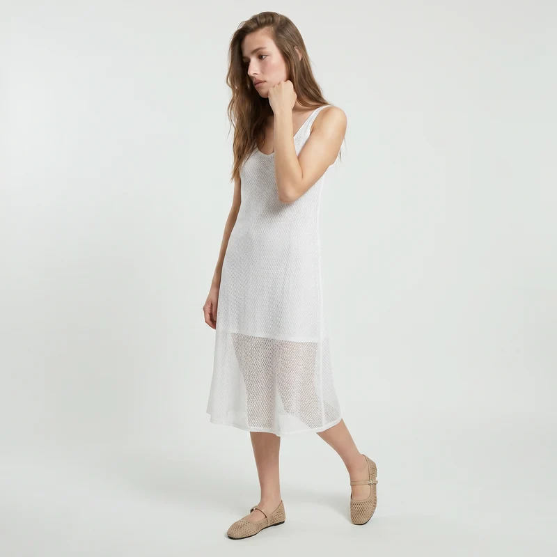 Vestito lungo smanicato con scollo a V - Bianco