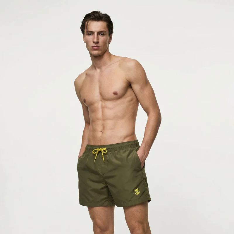 Costume Mare Basic con Fodera Rete Interna - Verde militare