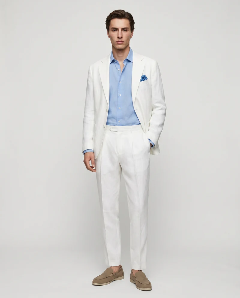 Pantaloni in puro lino con pinces - Bianco