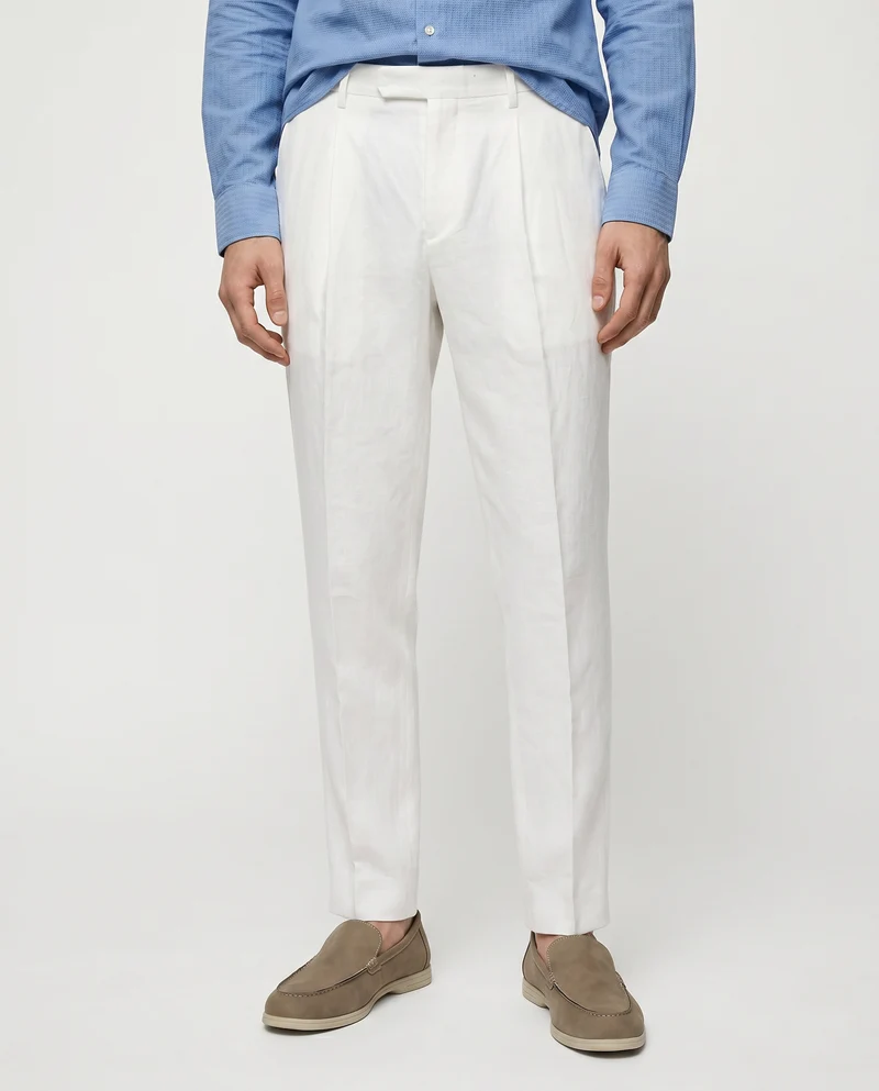 Pantaloni in puro lino con pinces - Bianco