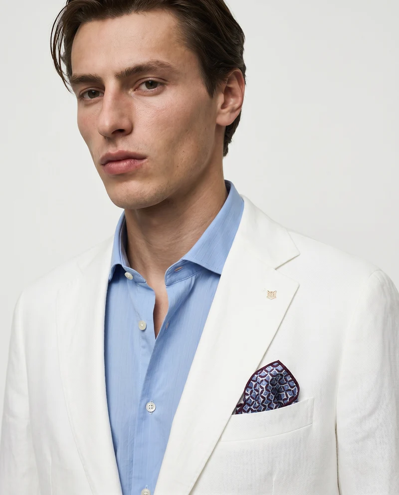 Blazer formal fit in puro lino diagonale - Bianco