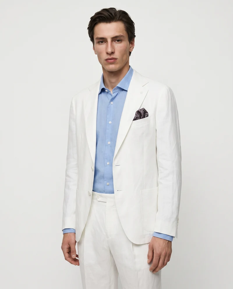 Blazer formal fit in puro lino diagonale - Bianco