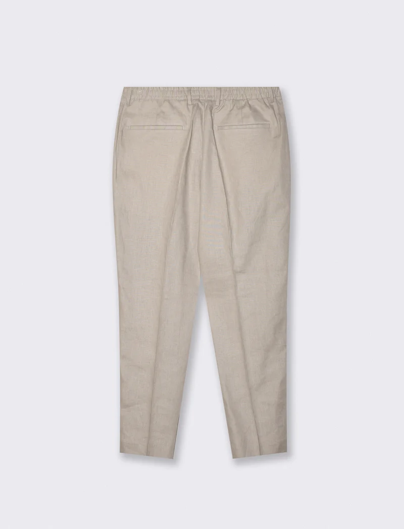 Pantaloni in puro lino con vita regolabile - Beige