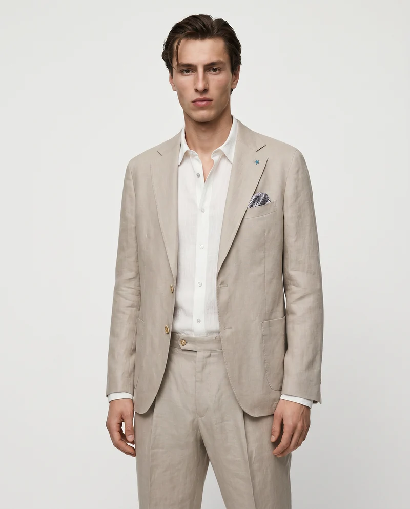 Blazer in puro lino con dettagli eleganti - Beige