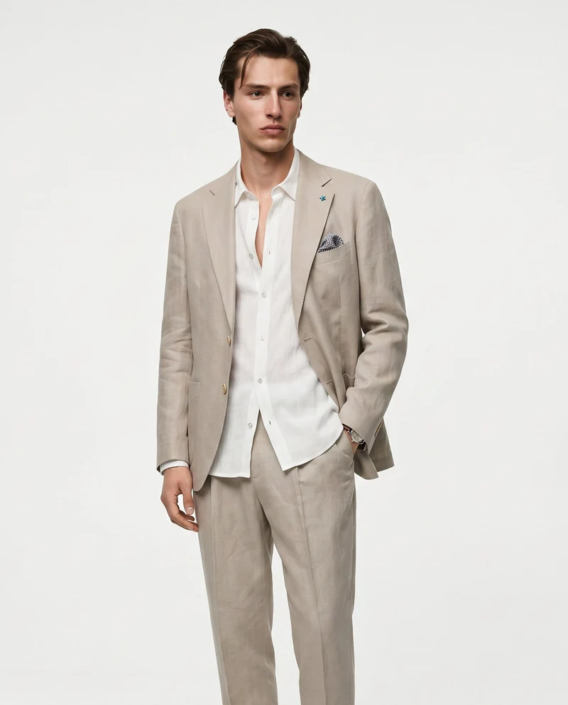 Blazer in puro lino con dettagli eleganti - Beige